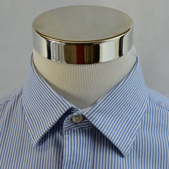 MICHAEL KORS Men’s Pen Striped Dress Shirt Size L 16 34/35 Blue Button Up LS - Picture 9 of 12